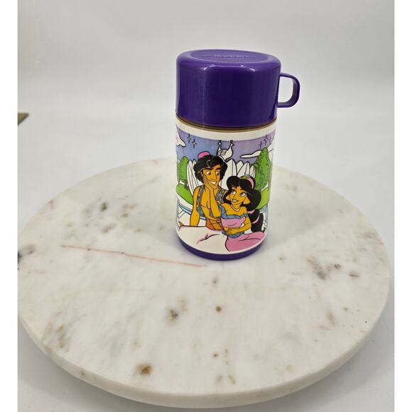 Vintage 1992 Disney Aladdin Thermos – Purple Lid – Jasmine, Aladdin, Rajah - Picture 3 of 6